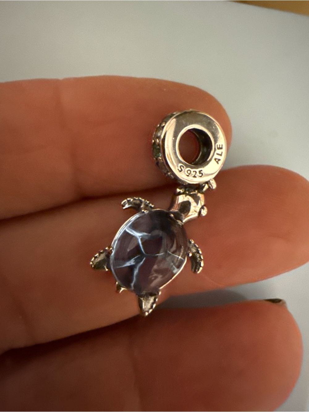 Pandora Silver Turtle Dangle Charm with Purple Shell
